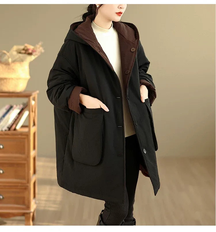 Reversible Hooded Padded Coat with Patch Pockets