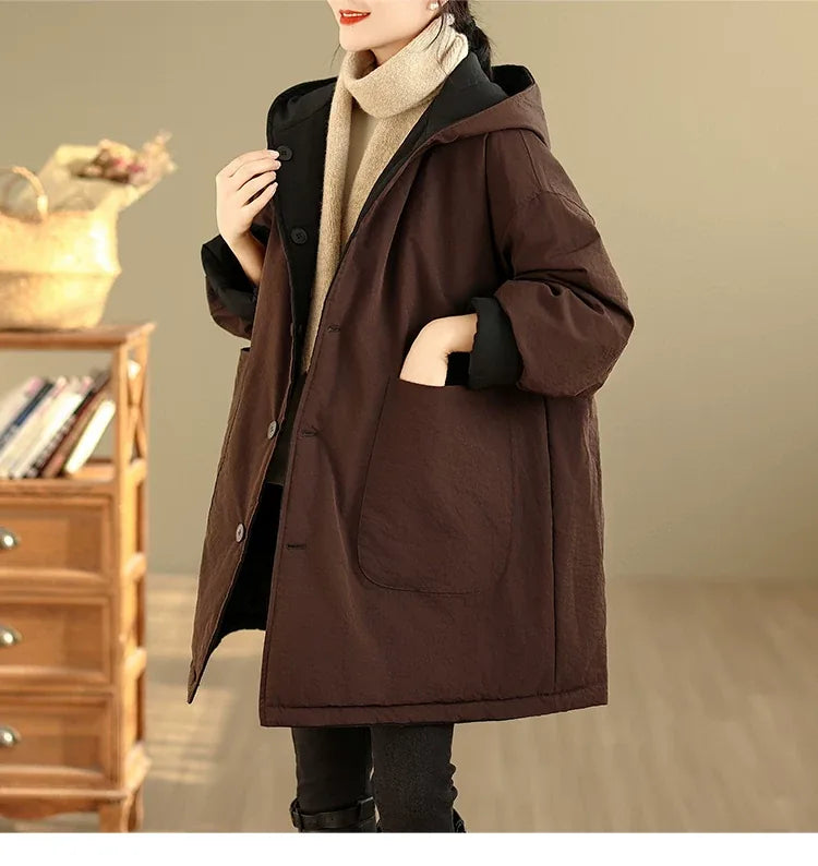 Reversible Hooded Padded Coat with Patch Pockets