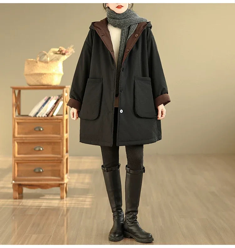 Reversible Hooded Padded Coat with Patch Pockets