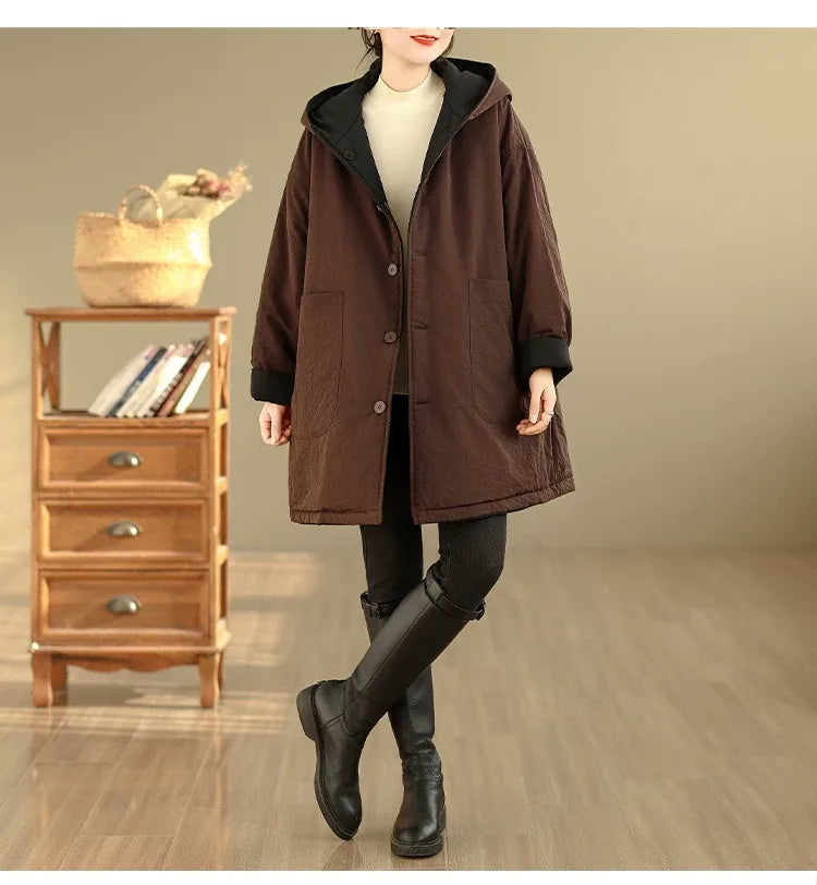 Reversible Hooded Padded Coat with Patch Pockets