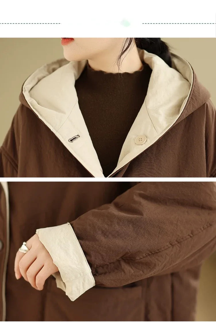 Reversible Hooded Padded Coat with Patch Pockets