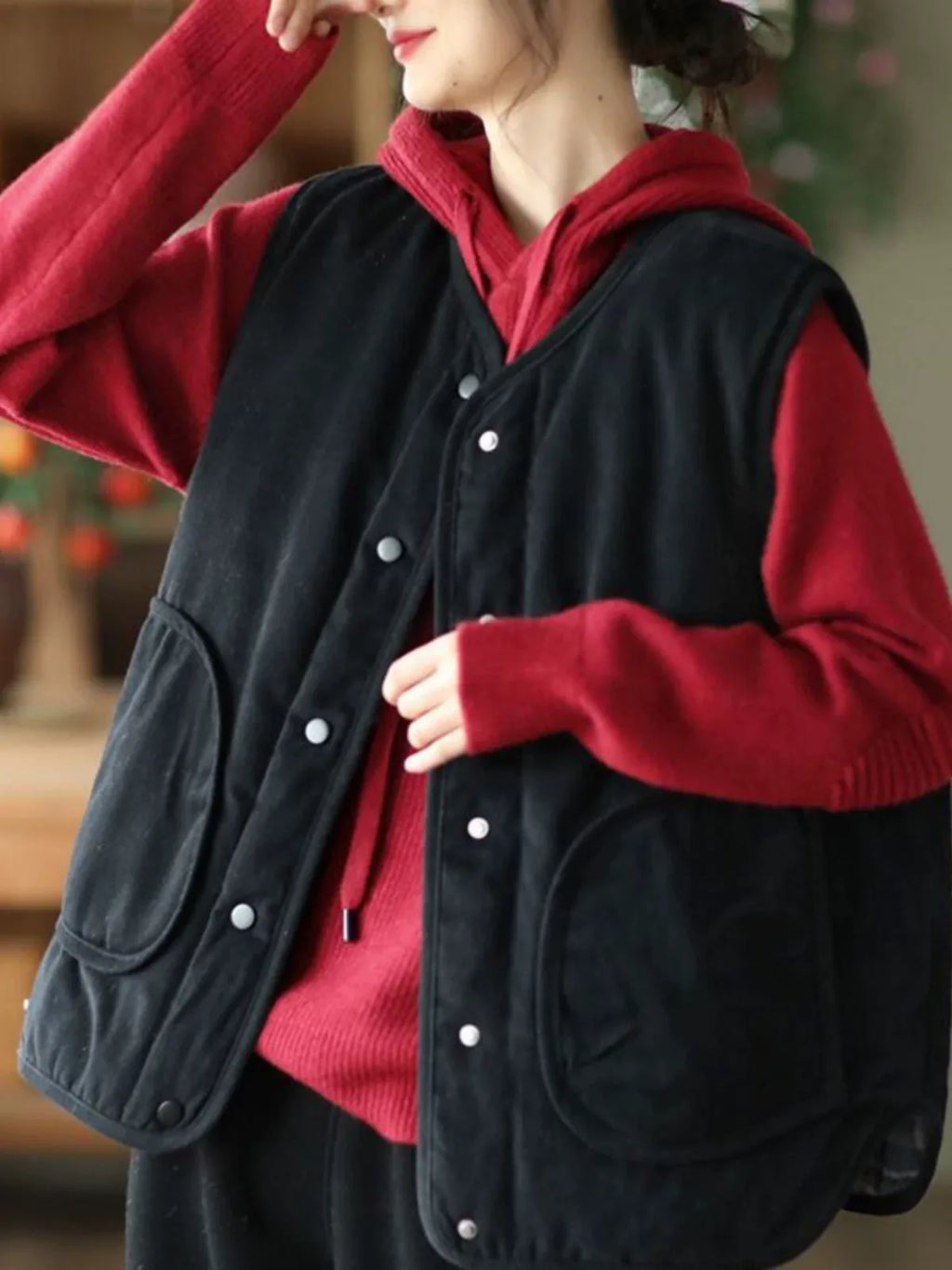 Reversible Quilted Snap Button Vest