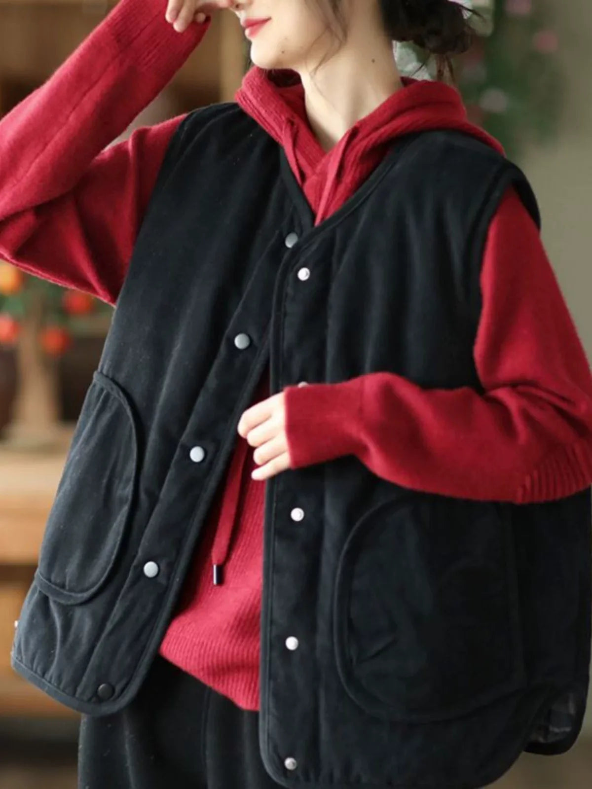 Reversible Quilted Snap Button Vest
