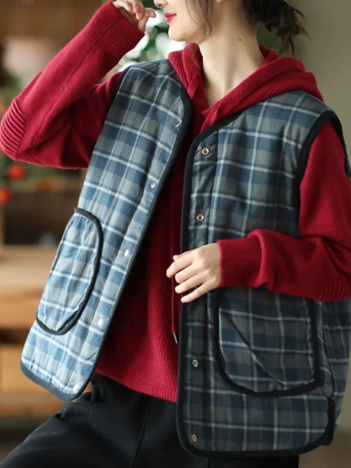 Reversible Quilted Snap Button Vest