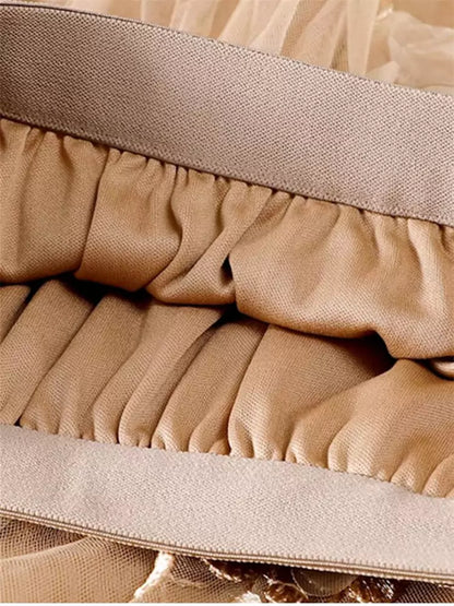 Damen-Midirock mit Rosenapplikationen aus 3D-Mesh in A-Linie