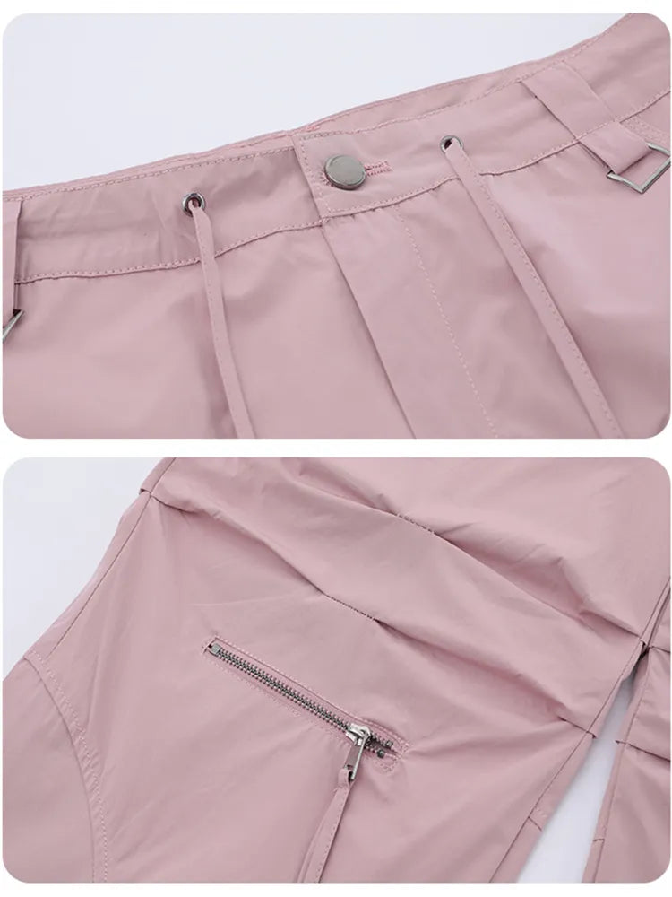 Ruched Pink Straight Leg Cargo Pants