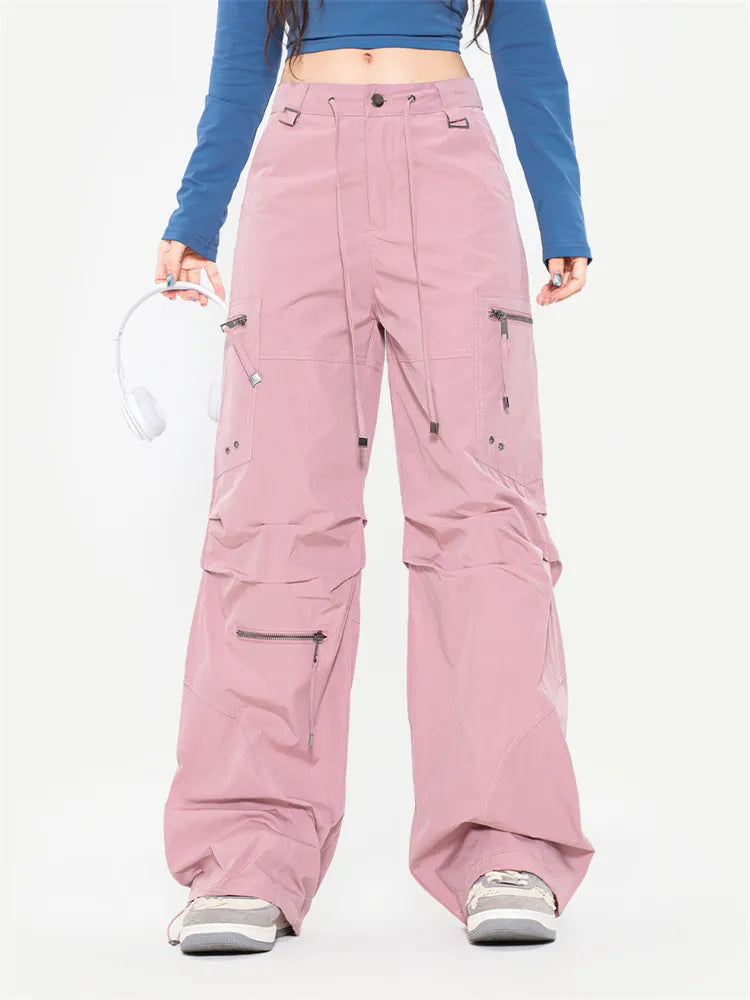 Geraffte, rosafarbene Cargohose mit geradem Bein