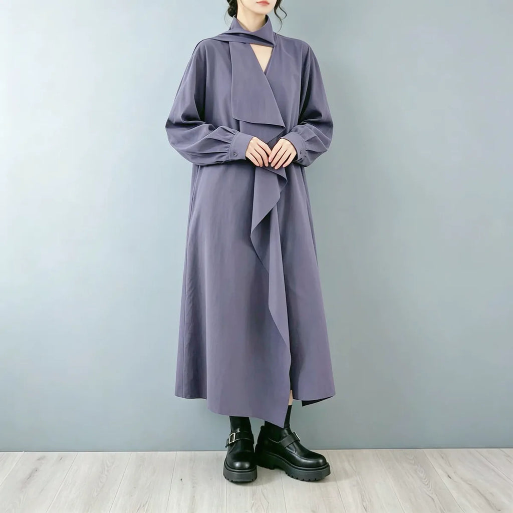 Ruffle Overlay Keyhole Neck Long Sleeve Maxi Dress