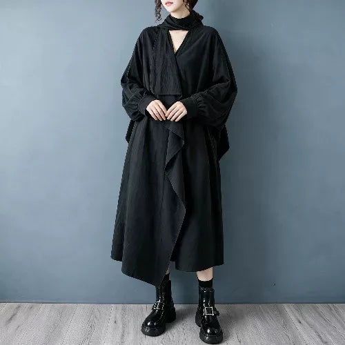 Ruffle Overlay Keyhole Neck Long Sleeve Maxi Dress