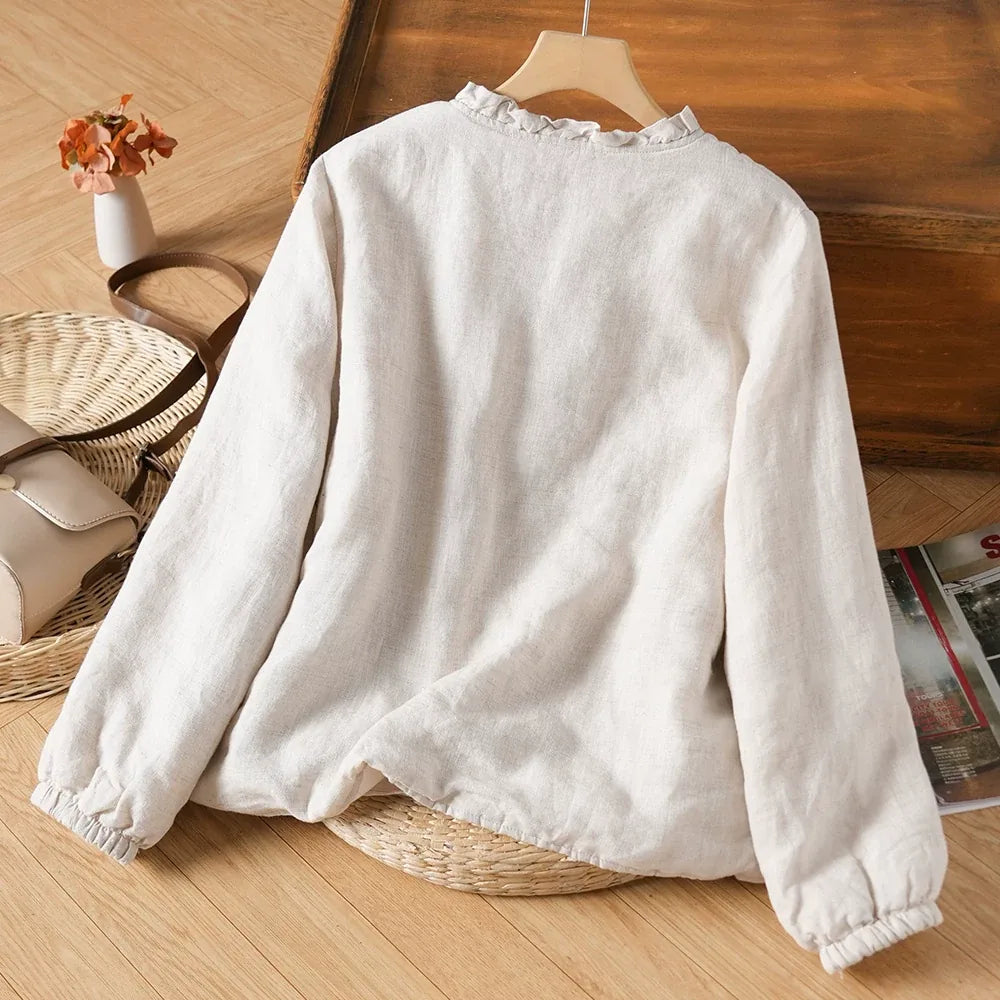 Ruffled Neckline Padded Jacket with Elastic Cuffs