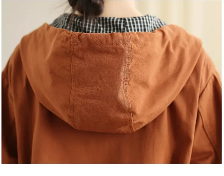 Rust Orange Hooded Workwear Jacket with Checkered Lining