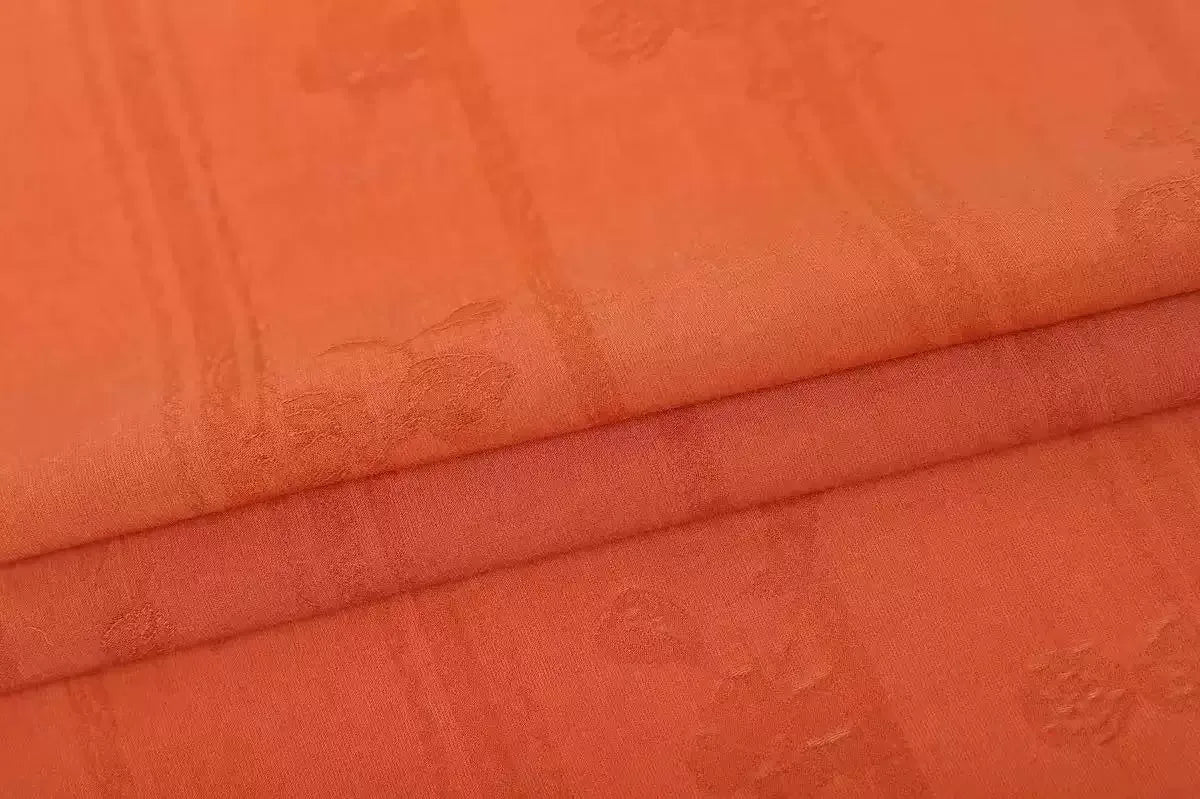 Rust Orange Jacquard Round Neck Button Front Wide Sleeve Shirt