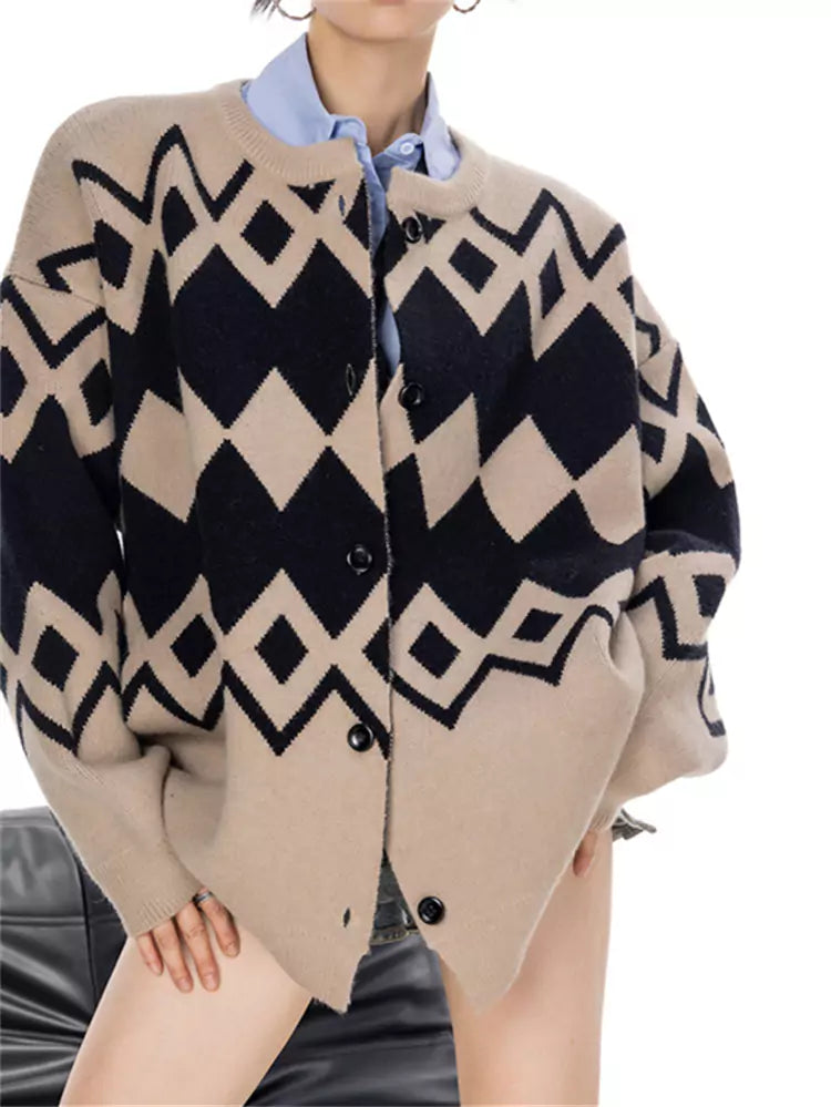 Cárdigan vintage de punto rombos para mujer