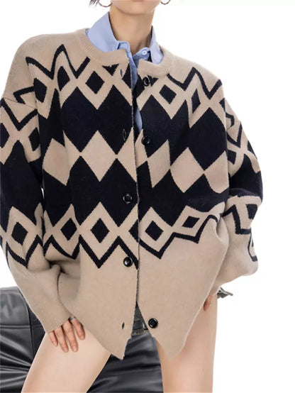 Cárdigan vintage de punto rombos para mujer
