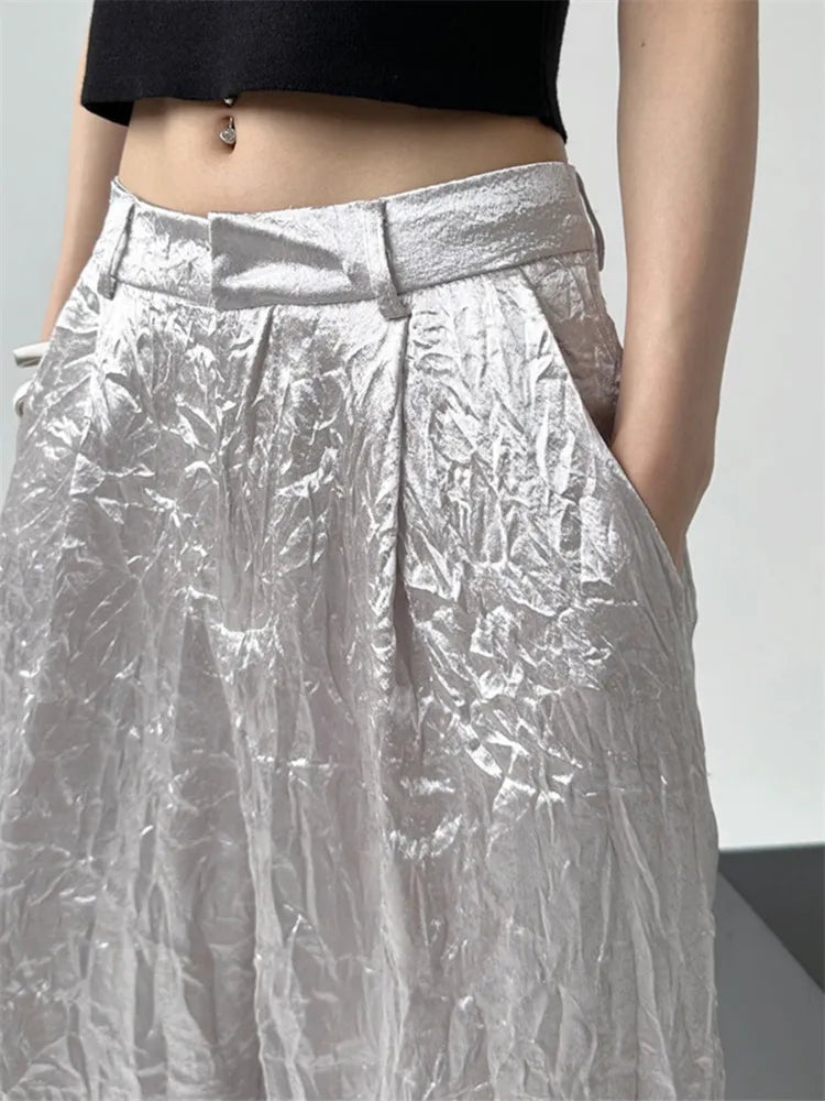 Silver Wide Leg Casual Pants