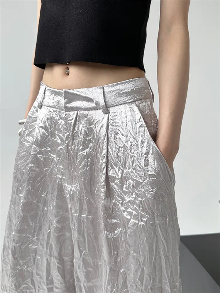 Silver Wide Leg Casual Pants