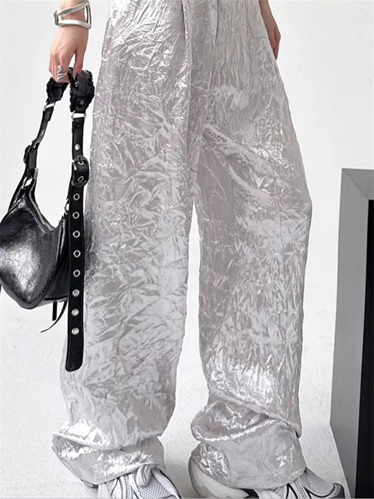 Silver Wide Leg Casual Pants