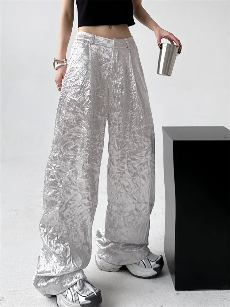 Silver Wide Leg Casual Pants