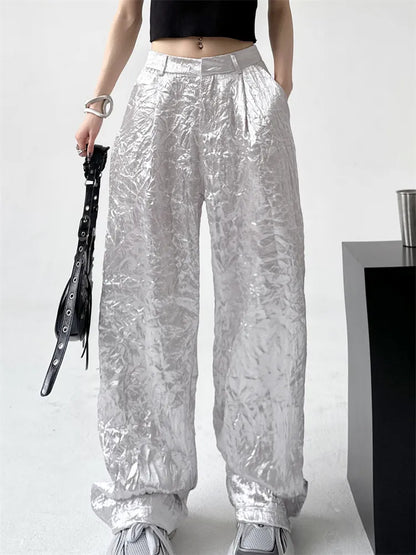 Silver Wide Leg Casual Pants