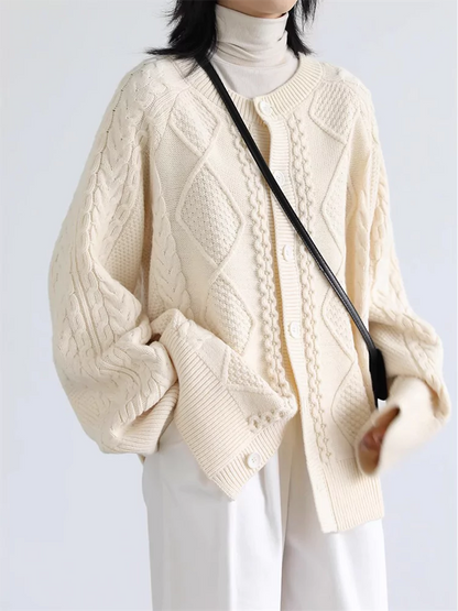 Japanese Style Soft Vintage Oversized Chunky Knit Cardigan