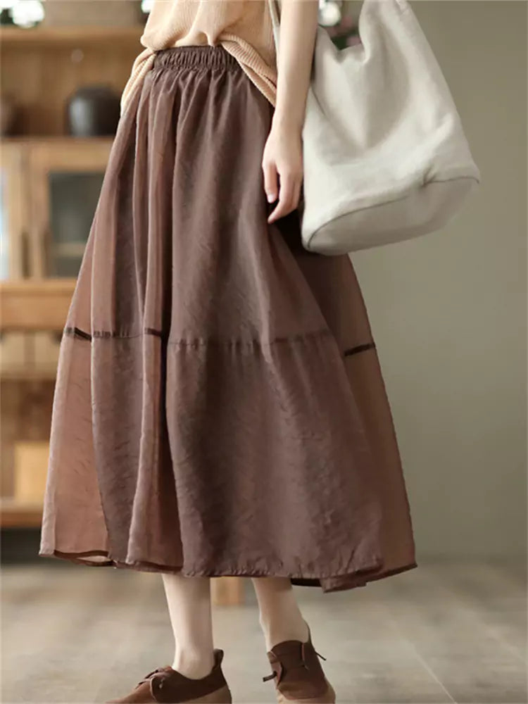 Elegant A-Line Tulle Patchwork Skirt with Artistic Flair