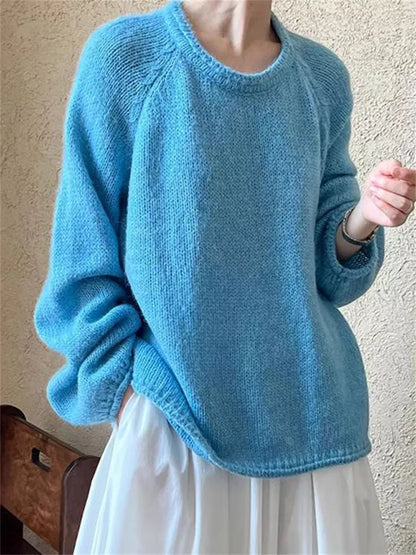 Suéter de punto holgado estilo coreano azul cielo para mujer