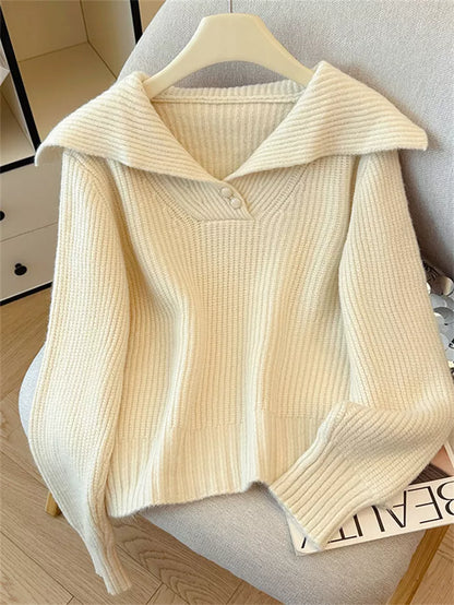 Women's Sweet Pink Sailor Collar Knitted Sweater