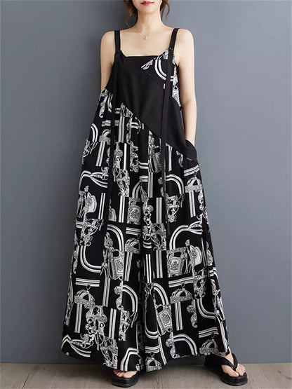 French Style Loose Fit Wide Leg Suspender Jumpsuit  for Women