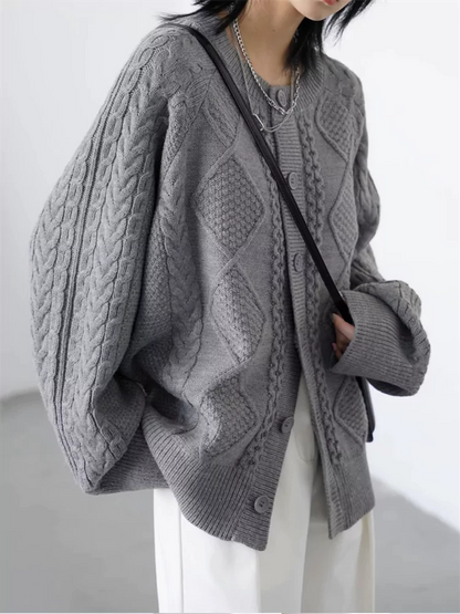 Japanese Style Soft Vintage Oversized Chunky Knit Cardigan