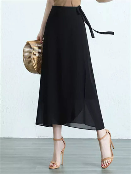 Wickelrock aus Chiffon mit hohem Bund, figurformend, Midi-Rock