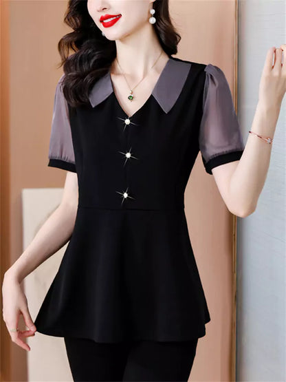 Kurzarm-Streifen-Patchwork-Shirt in Übergröße für Damen