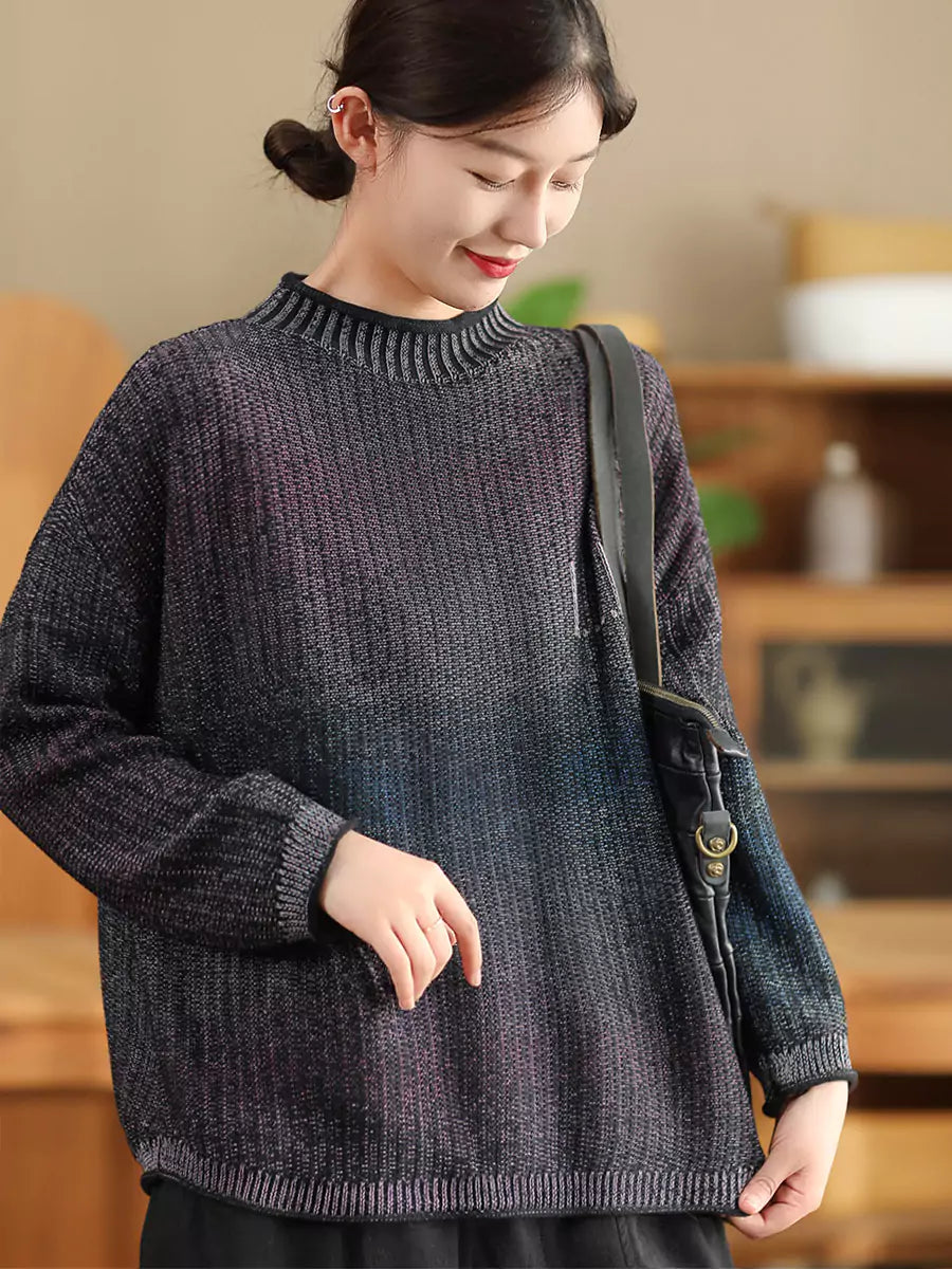 Vintage-Pullover mit Farbverlauf und Rundhalsausschnitt für Damen