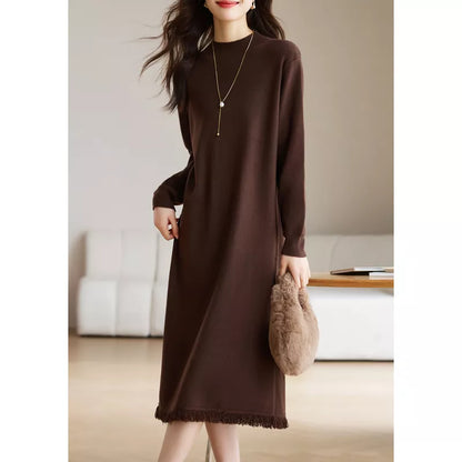 Strickkleid mit Quasten, das über das Knie reicht, für Damen