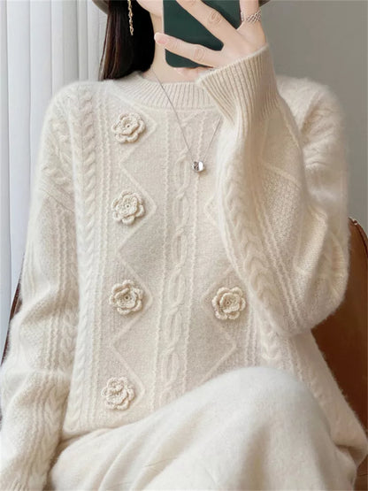 Handcrafted Blue Embroidered Pure Wool Sweater for Women