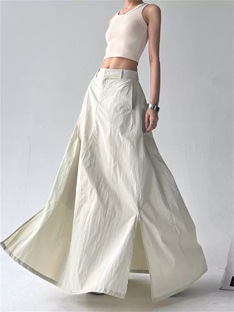 American Vintage Black High-Waisted Side-Ruched A-Line Pencil Maxi Skirt for Women