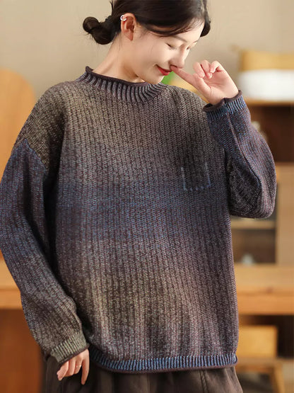 Suéter vintage con cuello redondo y degradado para mujer