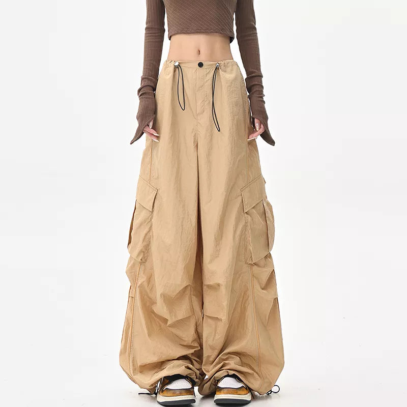 Pantalones cargo grises de secado rápido estilo paracaídas americano para mujer