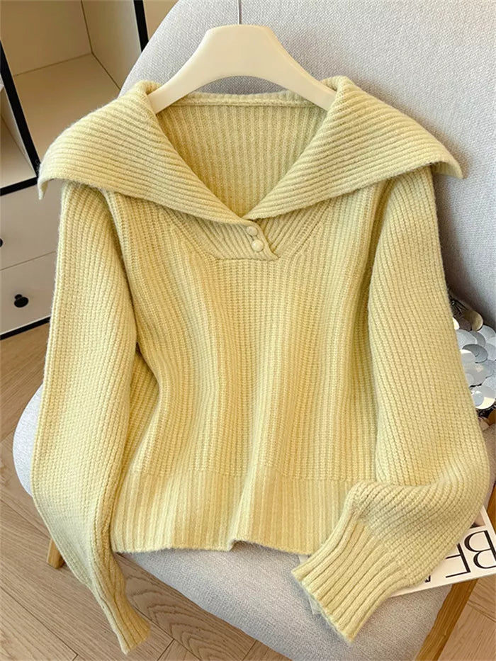 Women's Sweet Pink Sailor Collar Knitted Sweater