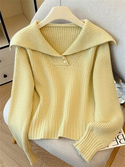 Women's Sweet Pink Sailor Collar Knitted Sweater