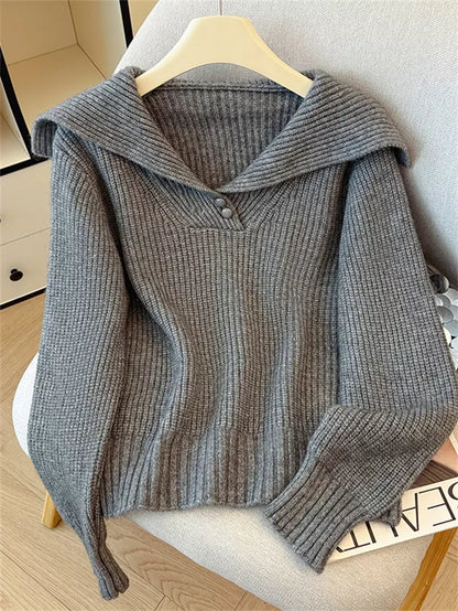 Women's Sweet Pink Sailor Collar Knitted Sweater