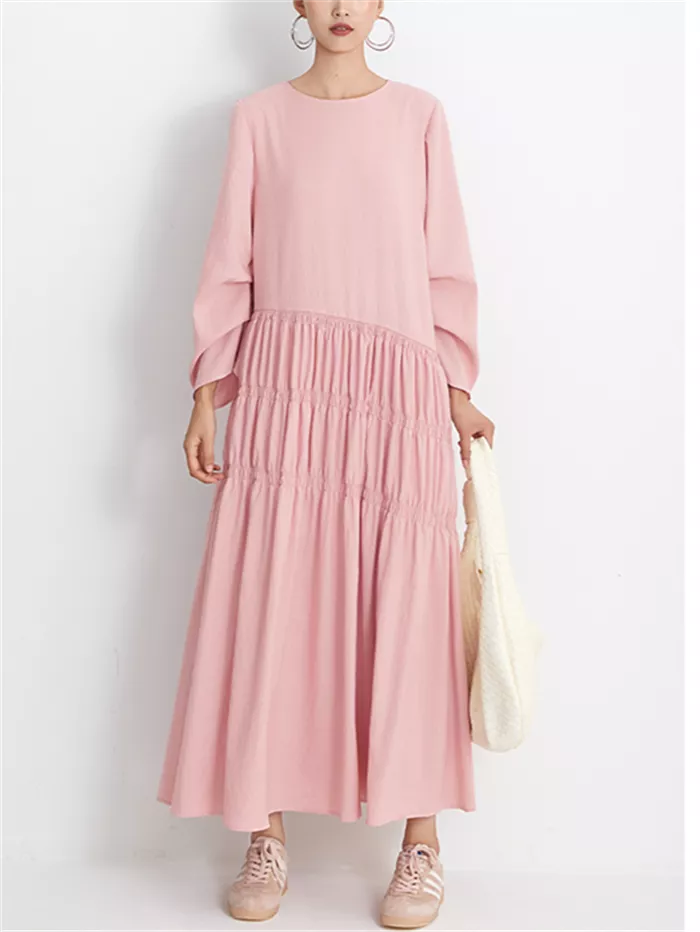 Women's Burgundy Crinkled Texture Maxi Dress