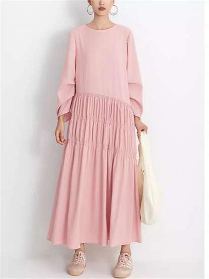 Women's Burgundy Crinkled Texture Maxi Dress