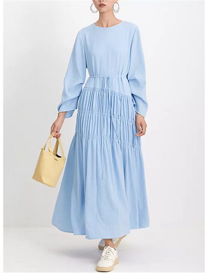 Women's Burgundy Crinkled Texture Maxi Dress