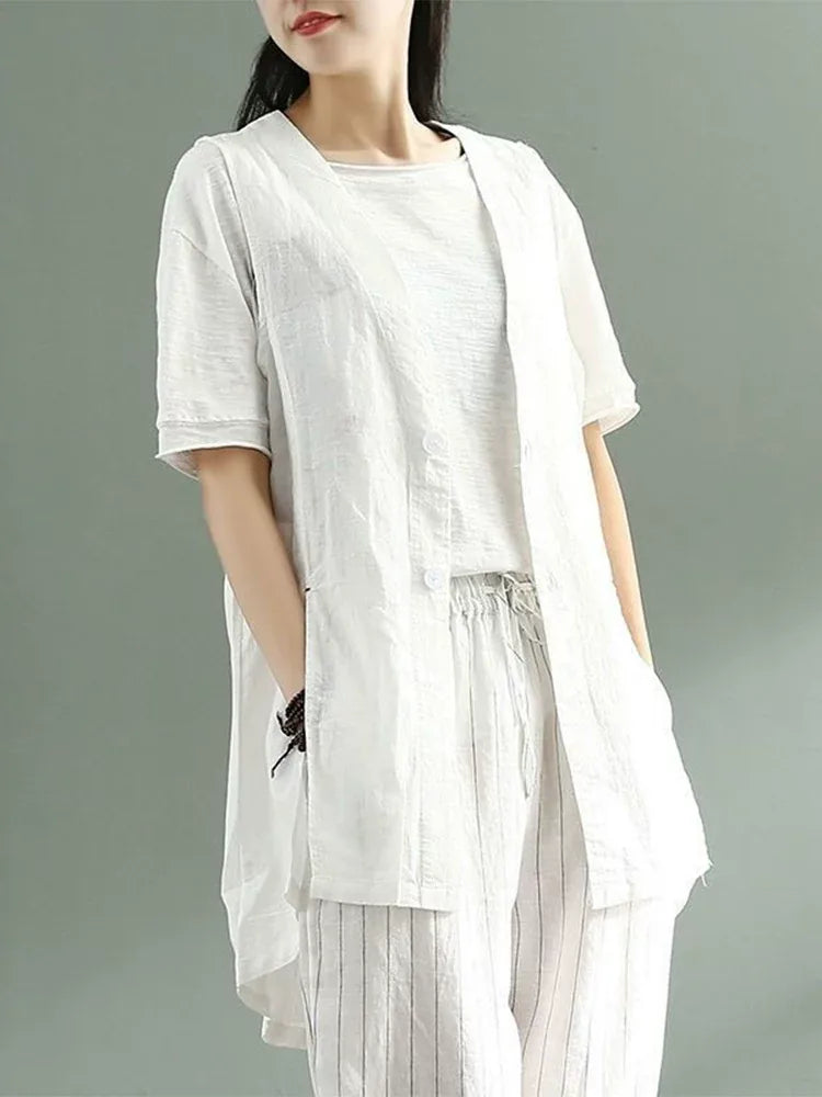 Sleeveless V-Neck Tunic Vest with Side Slits