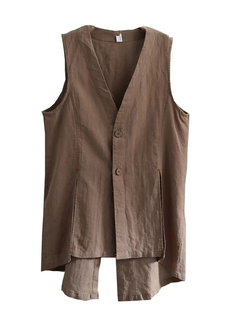 Sleeveless V-Neck Tunic Vest with Side Slits