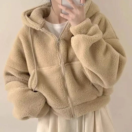 Soft French Faux Lamb Fur Hooded Jacket