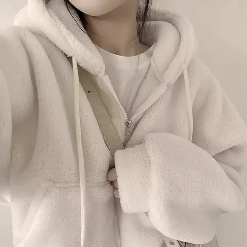 Soft French Faux Lamb Fur Hooded Jacket