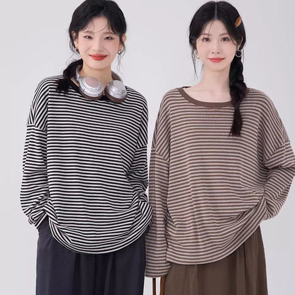 Camiseta de cuello redondo a rayas de corte relajado y suave