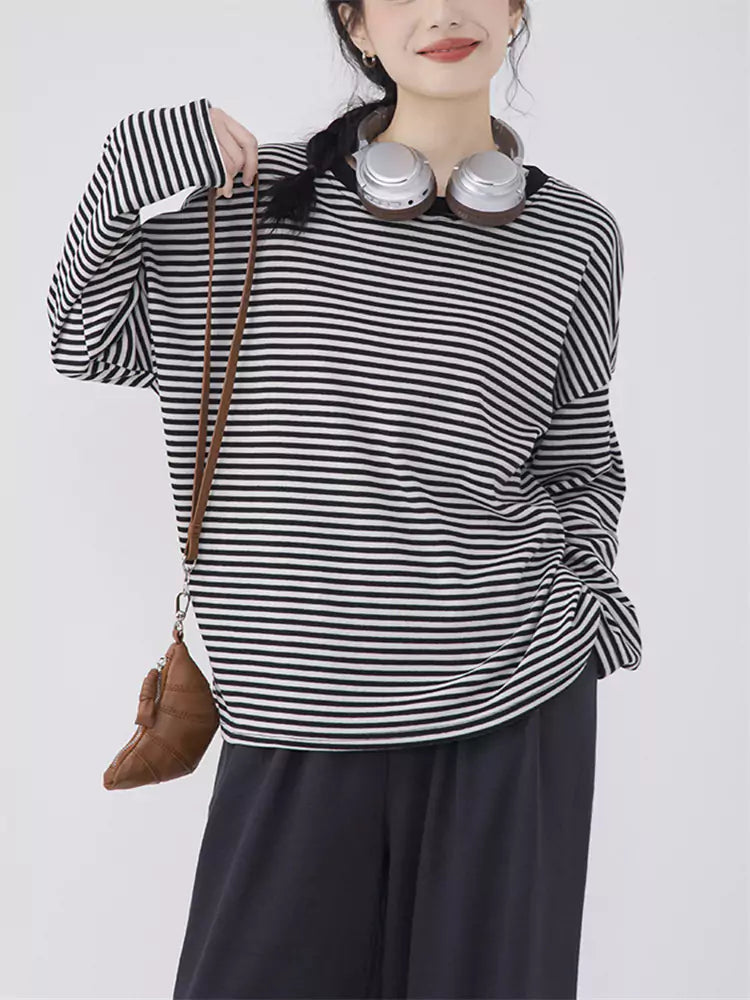 Soft Relaxed Fit Striped Crewneck Tee