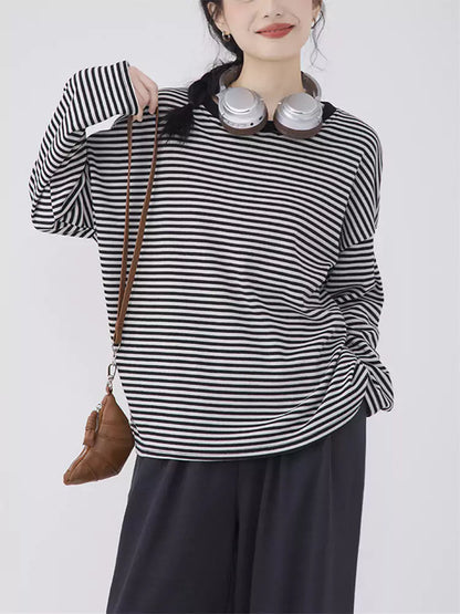 Camiseta de cuello redondo a rayas de corte relajado y suave